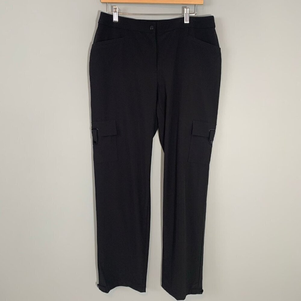 Chicos Zenergy Cargo Pants Womens Medium 8 Black Straight Leg Stretch Utility